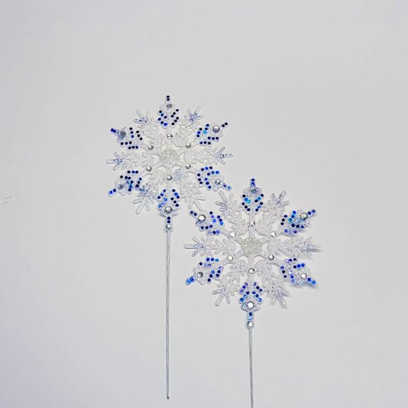 White Snowflake Picks HANDMADE w BLUE accent confetti and glitter christmas - Picture 3 of 7